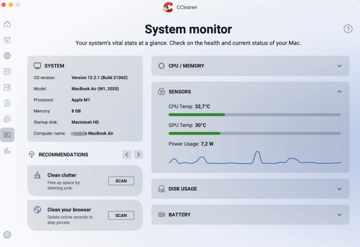 CCleaner System Monitor Sensors