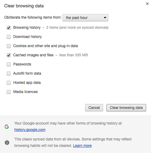 Deleting Browser Cache in Chrome