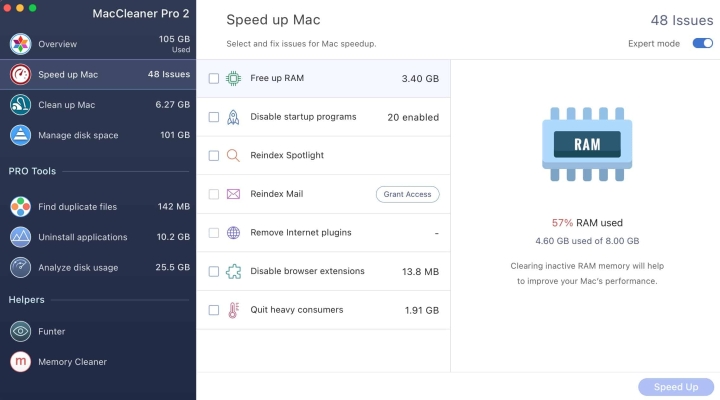 MaCleaner Pro Speed up Mac Expert Mode