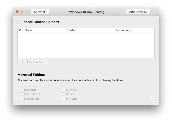 vmware fusion shared folders